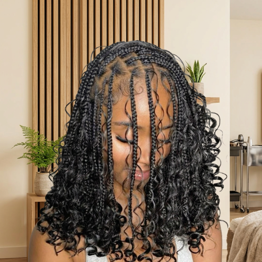Small bohemian knotless braids